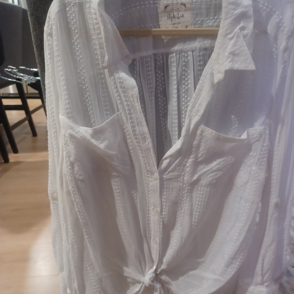 Style & Co. Textured White Button-Down Shirt